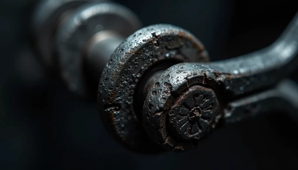 Macro view of industrial chain pin and bushing wear damage