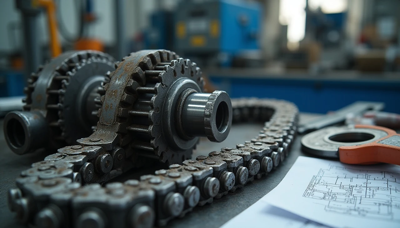 Industrial chain and gear failure analysis work, maintenance workshop