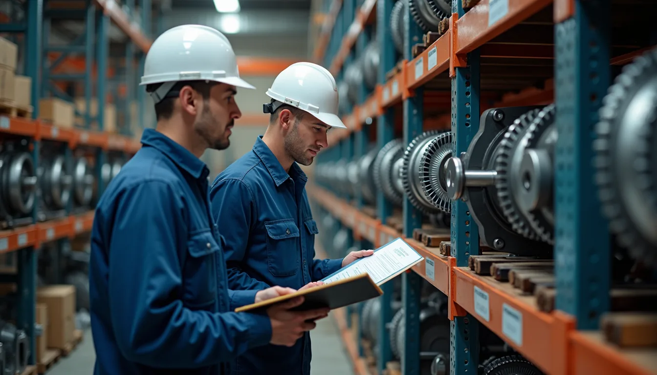 Industrial setting where the maintenance team plans spare parts for power transmission components
