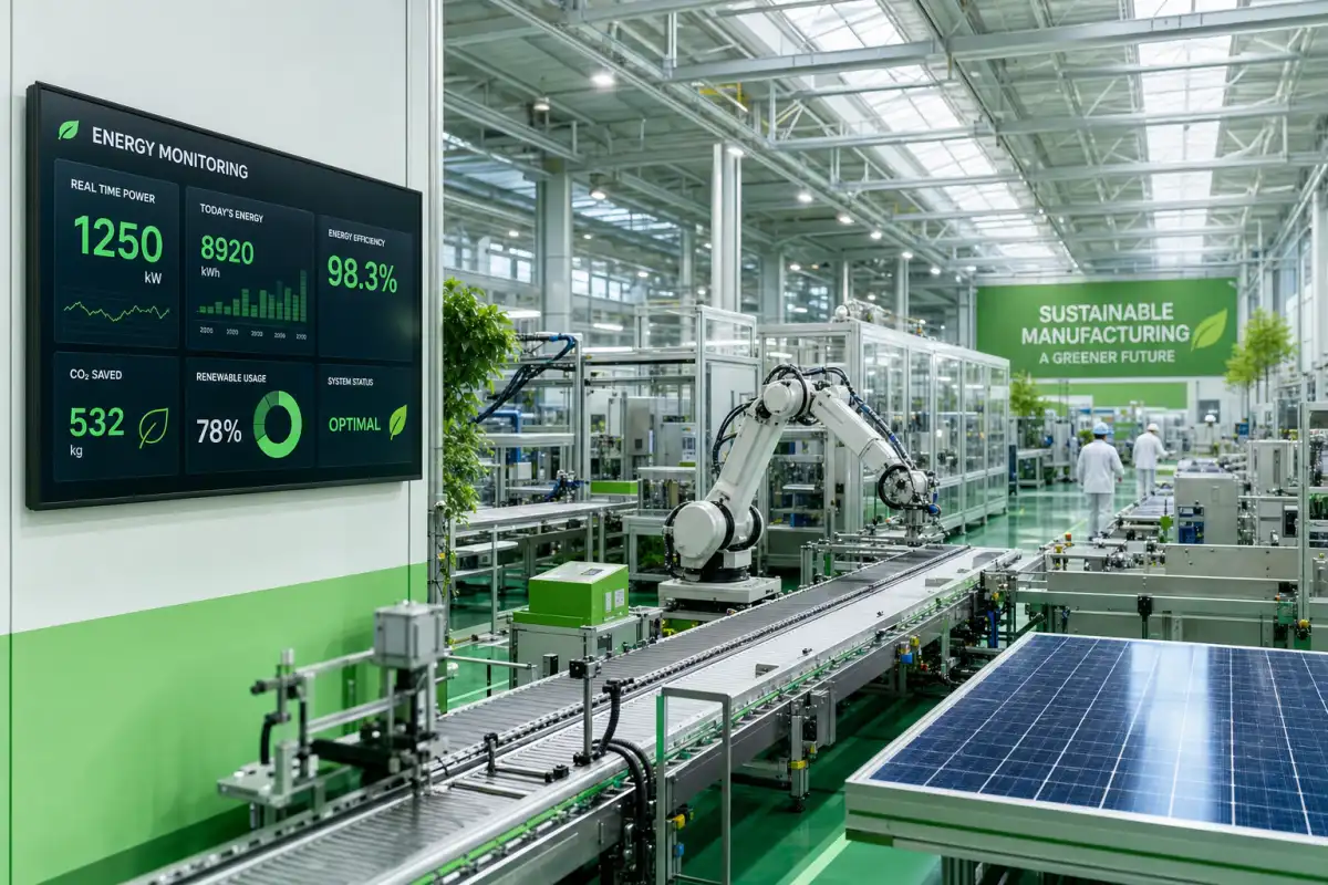 energy-efficient conveyor belt system in a sustainable production facility